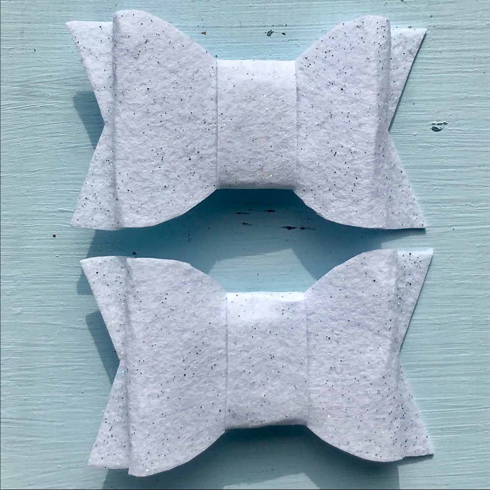 White Hair Bows with Specs of Glitter
